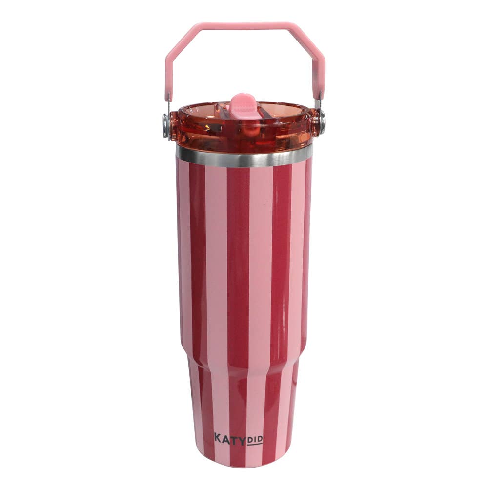 Pink and Wine Striped 30 Oz Cabana Tumbler