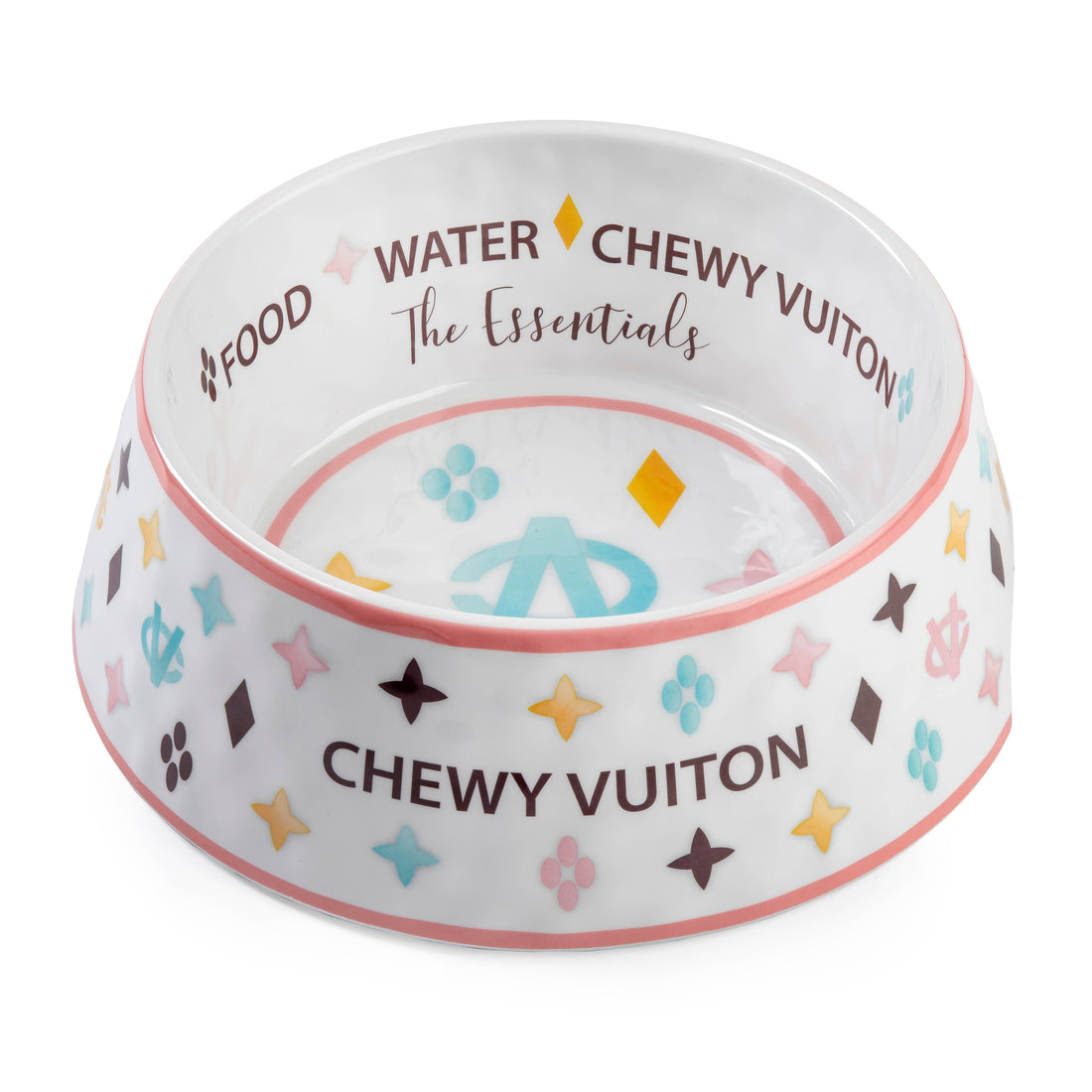 White Chewy Vuiton Dog Bowl -