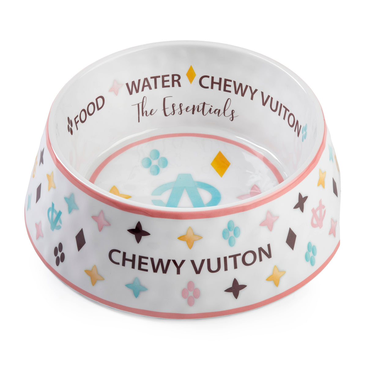 White Chewy Vuiton Dog Bowl -