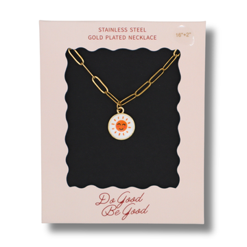 Smiley Sun Charm Gold Plated Necklace