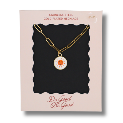 Smiley Sun Charm Gold Plated Necklace