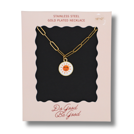 Smiley Sun Charm Gold Plated Necklace
