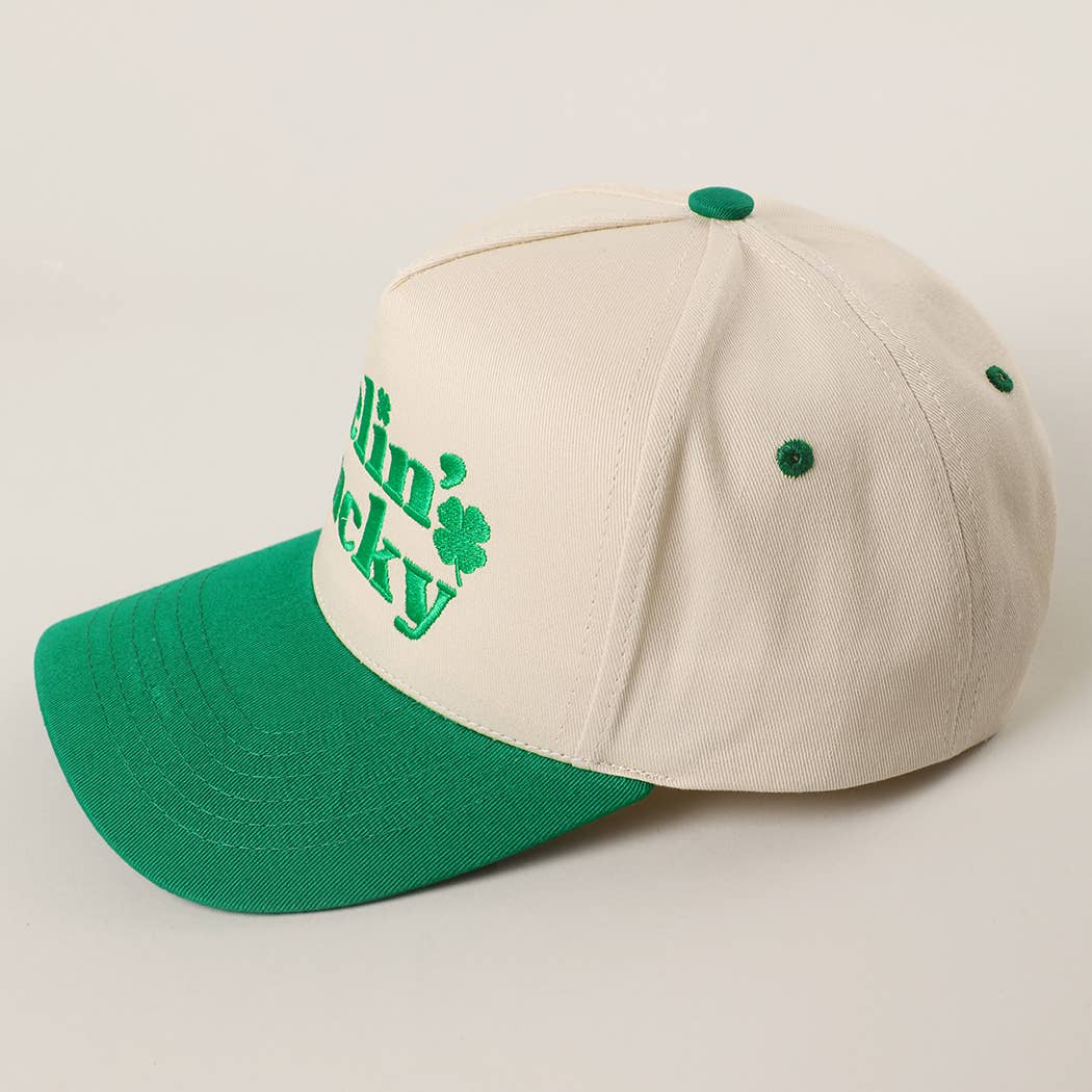 FEELIN LUCKY Embroidery Two-Tone Trucker Hat