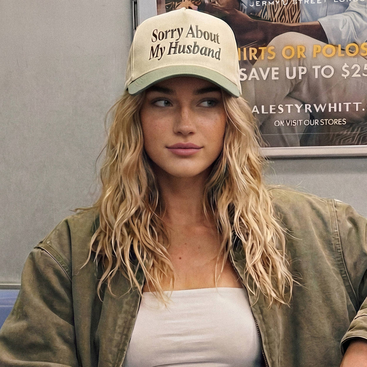 C.C SORRY ABOUT MY HUSBAND Letter Two Tone Trucker Hat