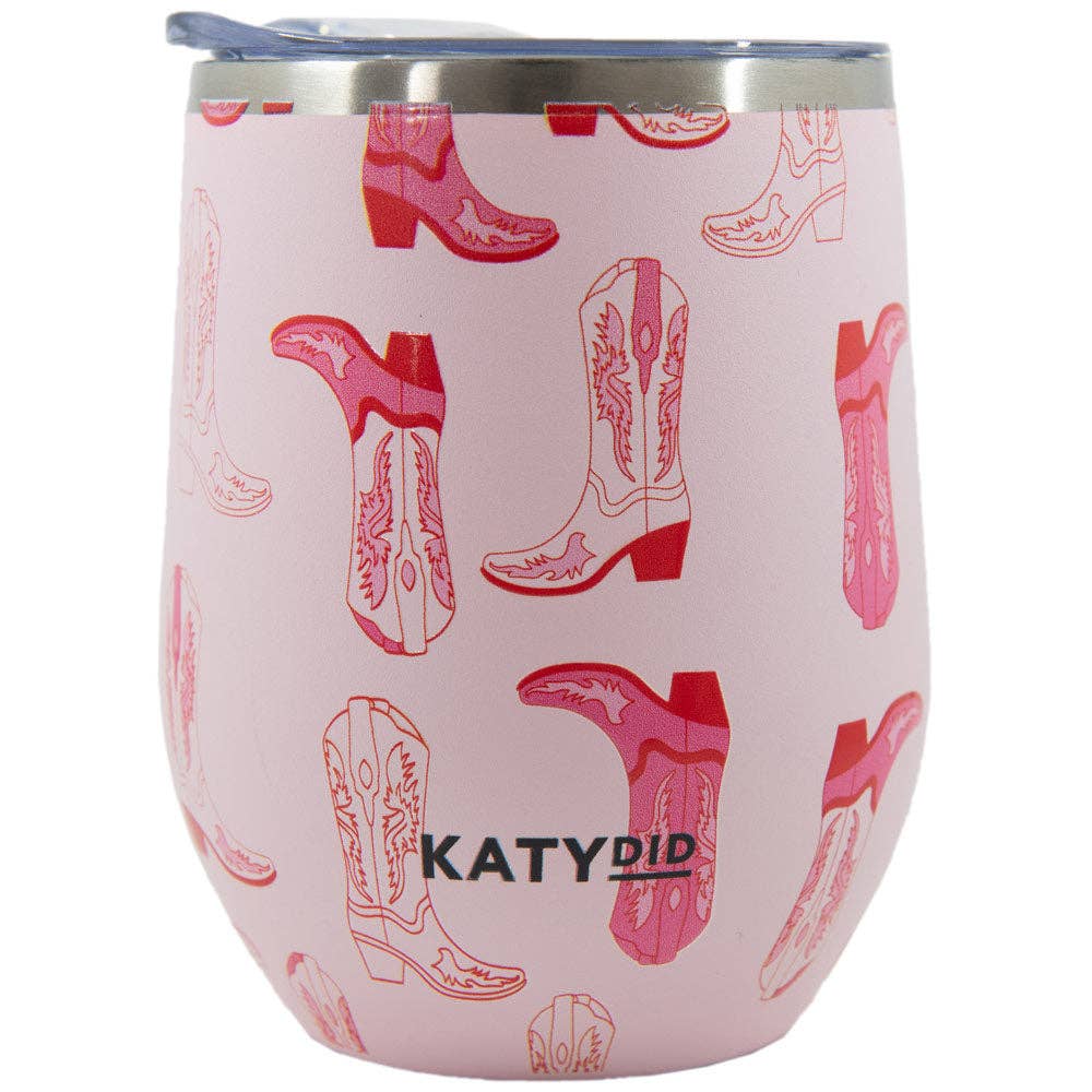 Light Pink Western Boots Stemless WINE TUMBLER Cup Grad Gift