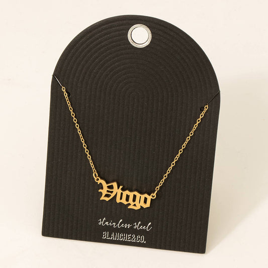Stainless Steel Old English Virgo Pendant Necklace
