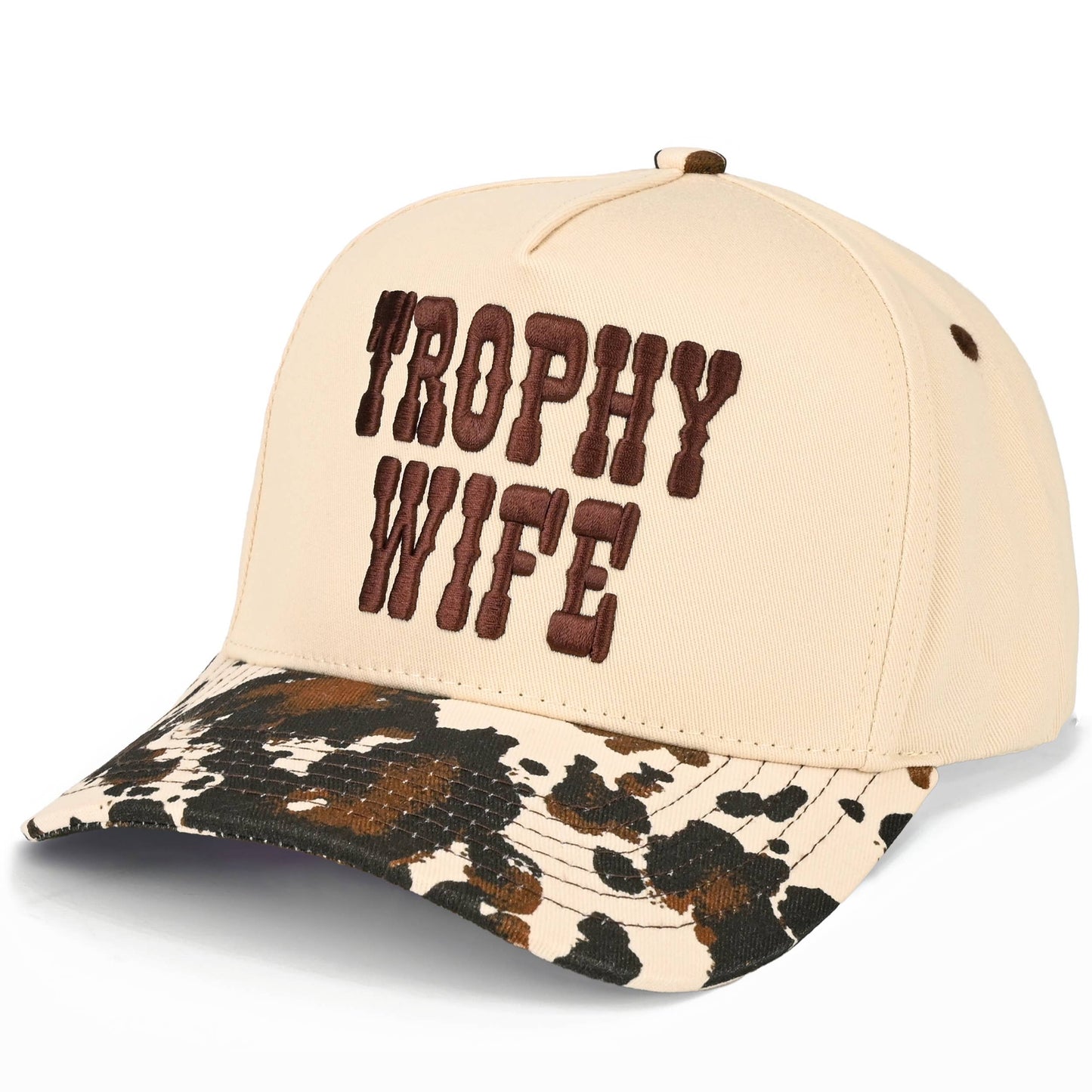 C.C TROPHY WIFE Embroidered Letter Cow Print Trucker Hat