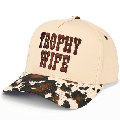 C.C TROPHY WIFE Embroidered Letter Cow Print Trucker Hat